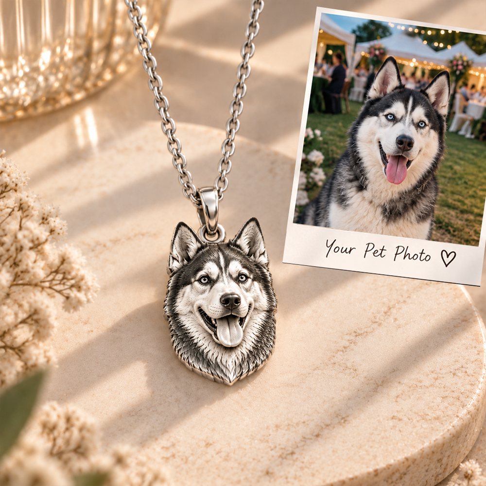 Personalized 3D Embossed Dog Head Photo Necklace Custom 925 Sterling Silver Husky Pendant Unique Pet Owner Gift