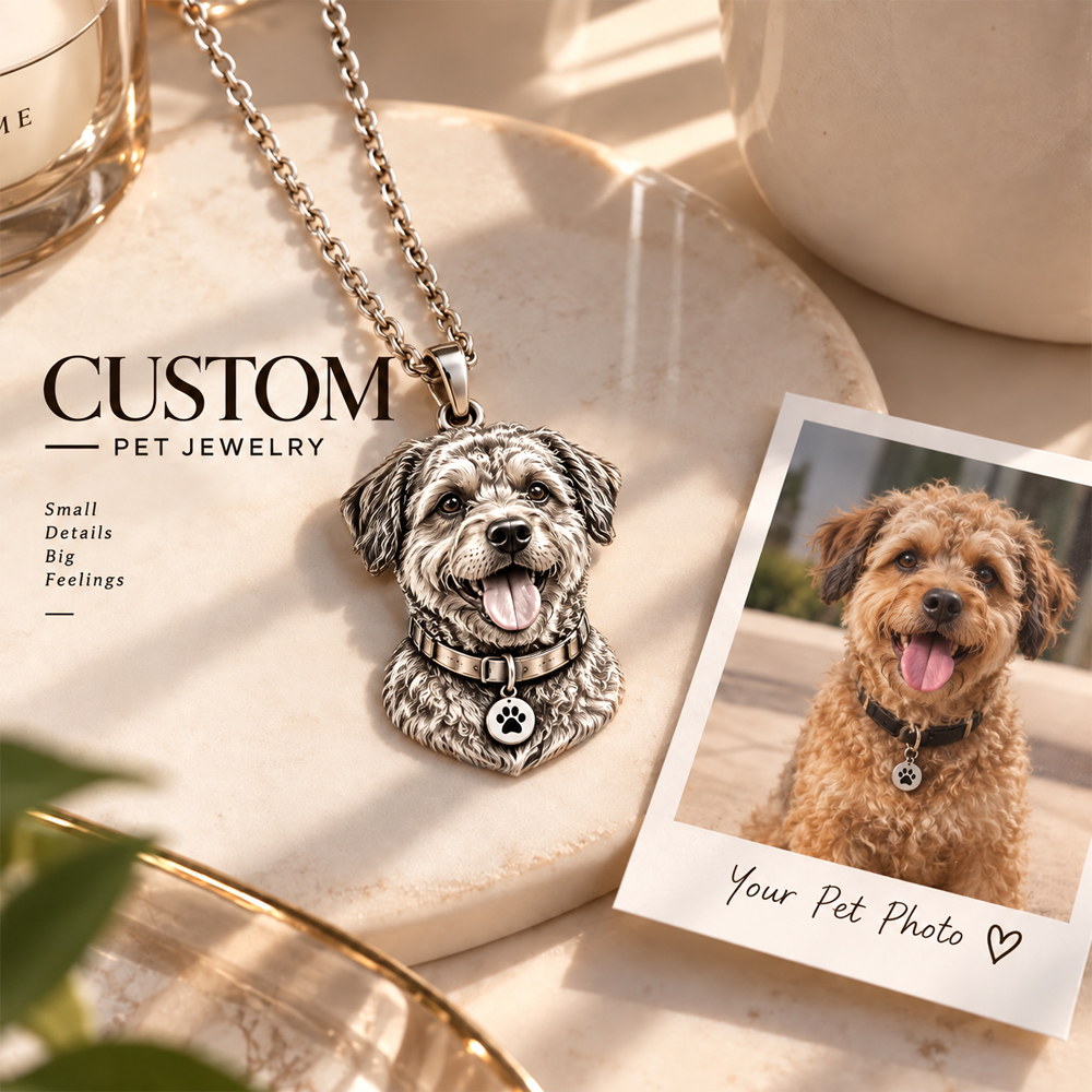 Personalized 3D Embossed Dog Head Photo Necklace Custom 925 Sterling Silver Mixed-breed Dog Pendant Unique Pet Owner Gift