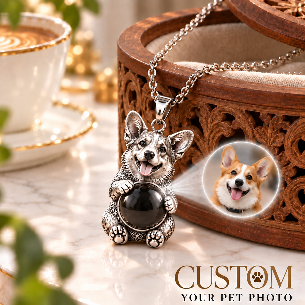 Personalized 3D Embossed Corgi Photo Projection Necklace Custom 925 Sterling Silver Pet Pendant Gift for Dog Mom