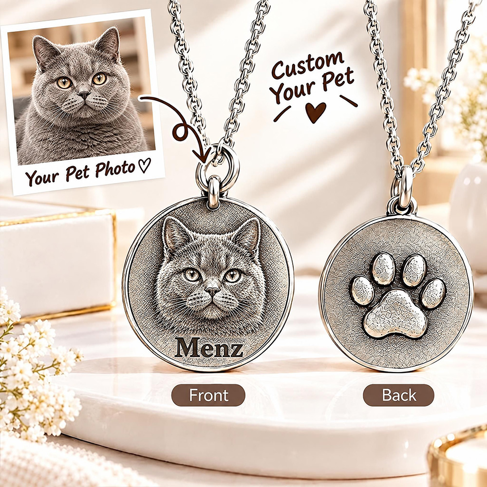 Personalized 3D Embossed British Shorthair Coin Photo Name Necklace Custom 925 Sterling Silver Pet Portrait Coin Necklace Gift for Cat Mom