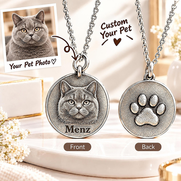 Personalized 3D Embossed British Shorthair Coin Photo Name Necklace Custom 925 Sterling Silver Pet Portrait Coin Necklace Gift for Cat Mom