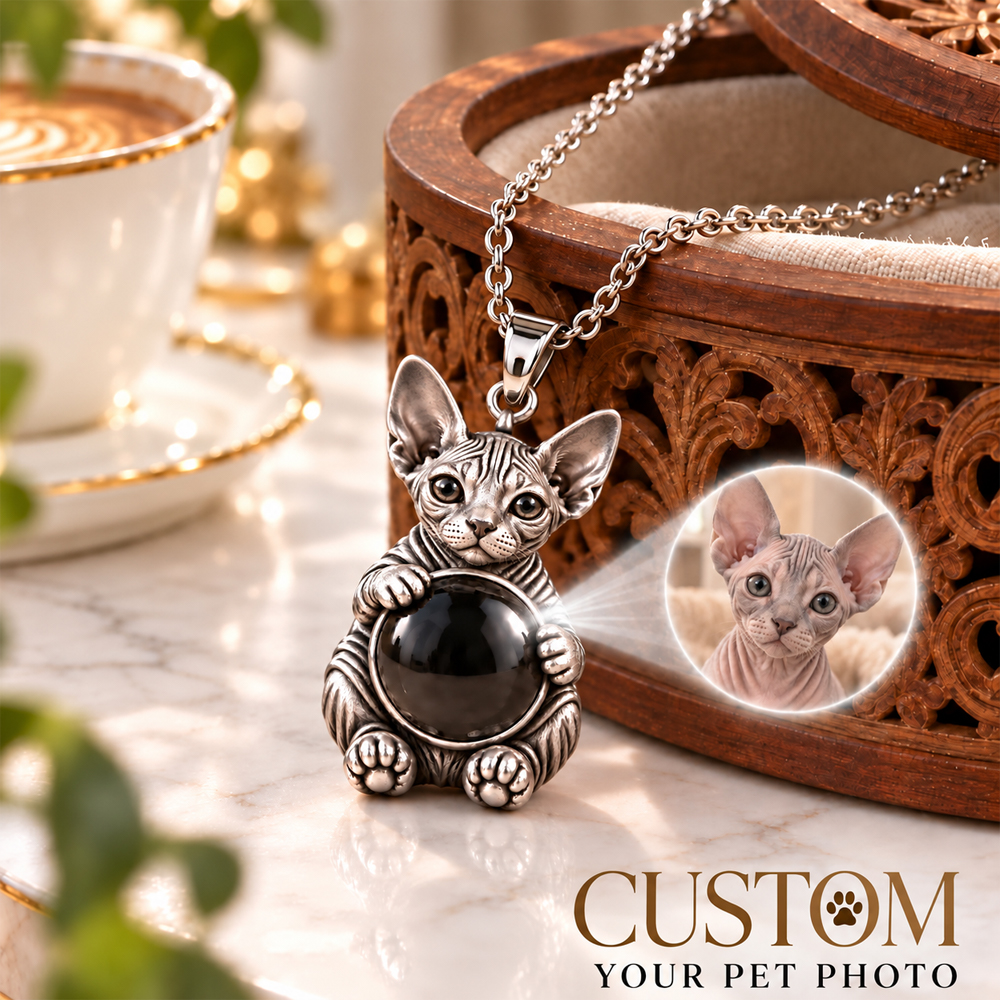 Personalized 3D Embossed Sphynx Photo Projection Necklace Custom 925 Sterling Silver Pet Pendant Gift for Cat Mom