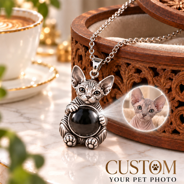 Personalized 3D Embossed Sphynx Photo Projection Necklace Custom 925 Sterling Silver Pet Pendant Gift for Cat Mom
