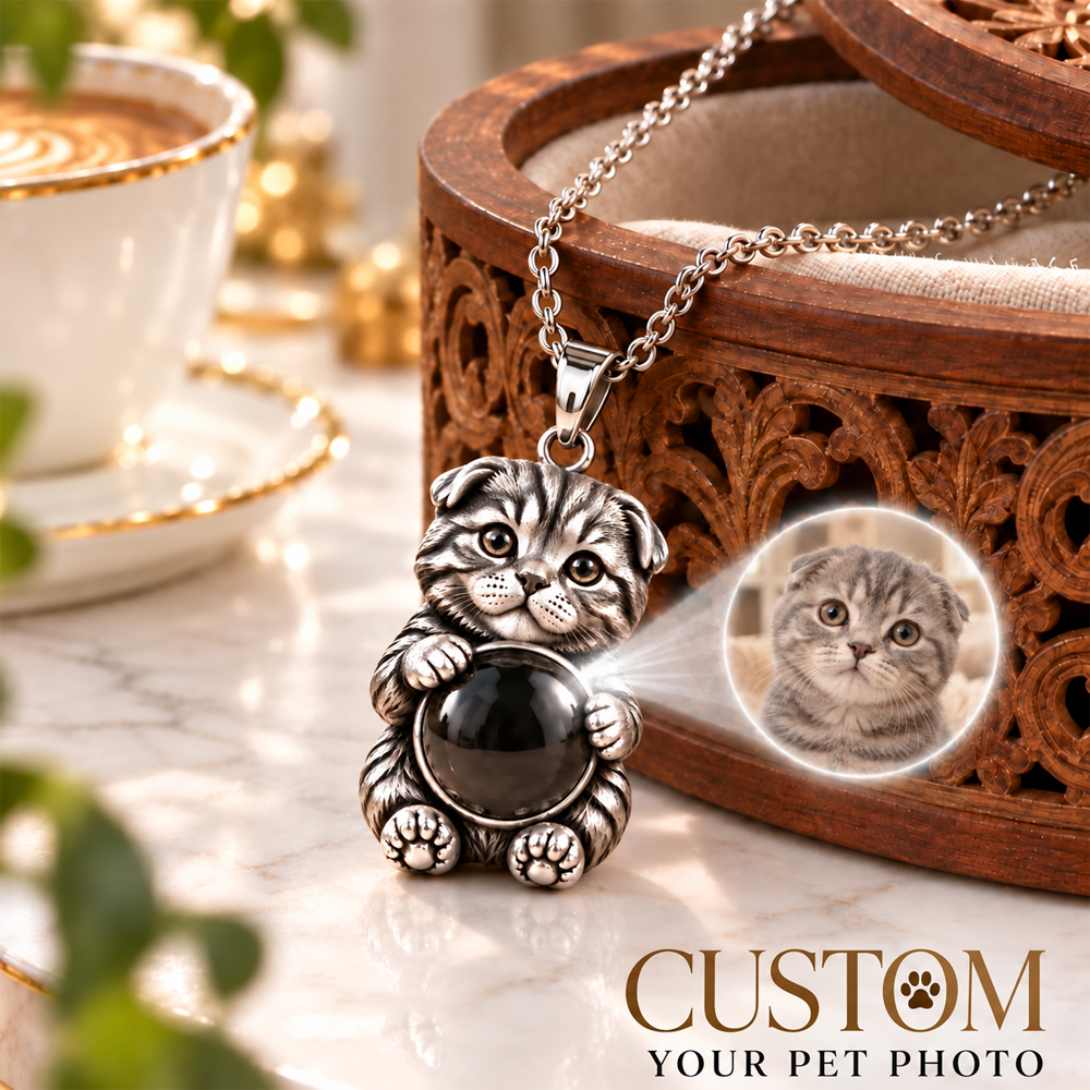 Personalized 3D Embossed Scottish Fold Photo Projection Necklace Custom 925 Sterling Silver Pet Pendant Gift for Cat Mom
