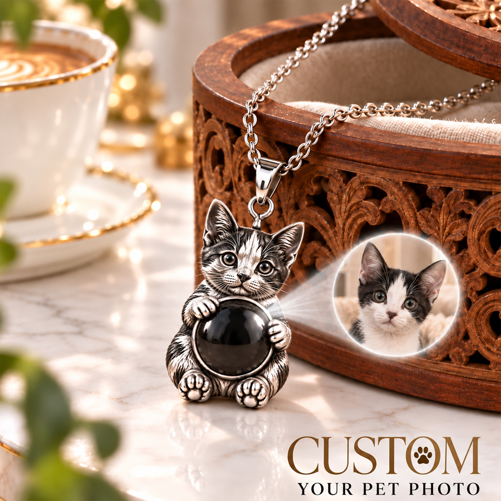 Personalized 3D Embossed Mixed-breed cat Photo Projection Necklace Custom 925 Sterling Silver Pet Pendant Gift for Cat Mom