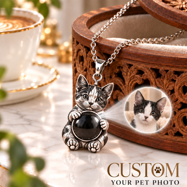 Personalized 3D Embossed Mixed-breed cat Photo Projection Necklace Custom 925 Sterling Silver Pet Pendant Gift for Cat Mom