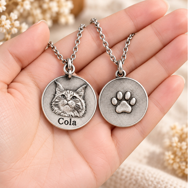 Personalized 925 Sterling Silver 3D Relief Pet Photo Coin Necklace Custom  Pet Portrait Coin Medallion Gift For Pet Lovers