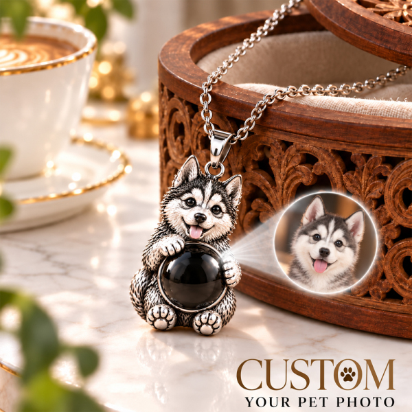 Personalized 3D Embossed Husky Photo Projection Necklace Custom 925 Sterling Silver Pet Pendant Gift for Dog Mom