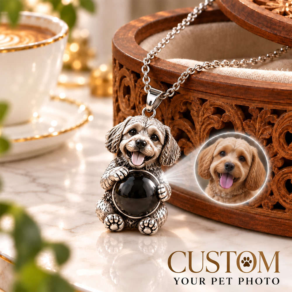 ]Personalized 3D Embossed Mixed-breed Dog Photo Projection Necklace Custom 925 Sterling Silver Pet Pendant Gift for Dog Mom
