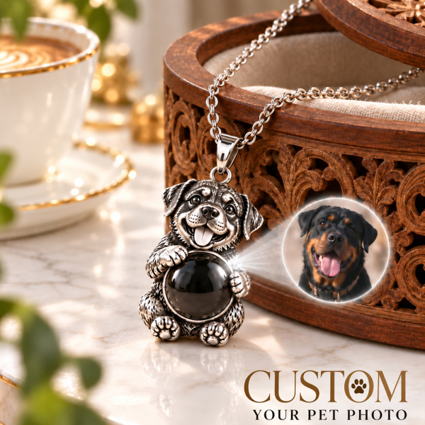 Personalized 3D Embossed Rottweiler Photo Projection Necklace Custom 925 Sterling Silver Pet Pendant Gift for Dog Mom