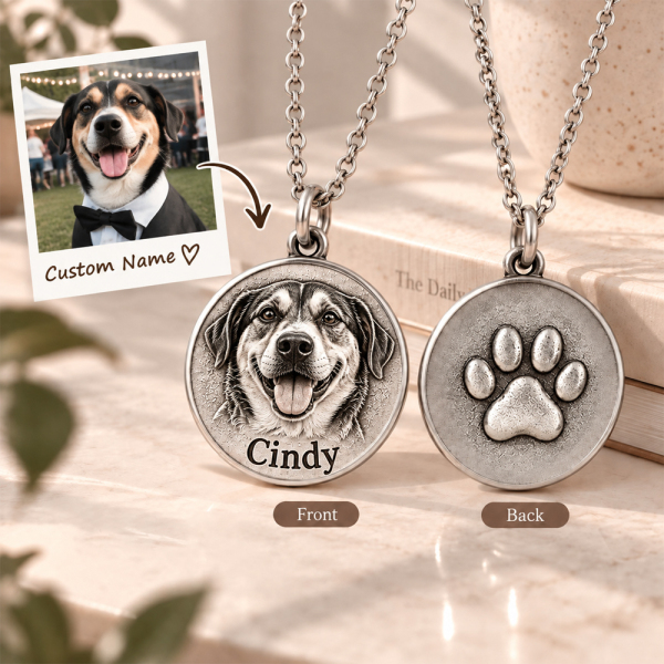 Personalized 3D Embossed Mixed-breed Dog Coin Photo Name Necklace Custom 925 Sterling Silver Pet Portrait Coin Necklace Gift for Dog Mom