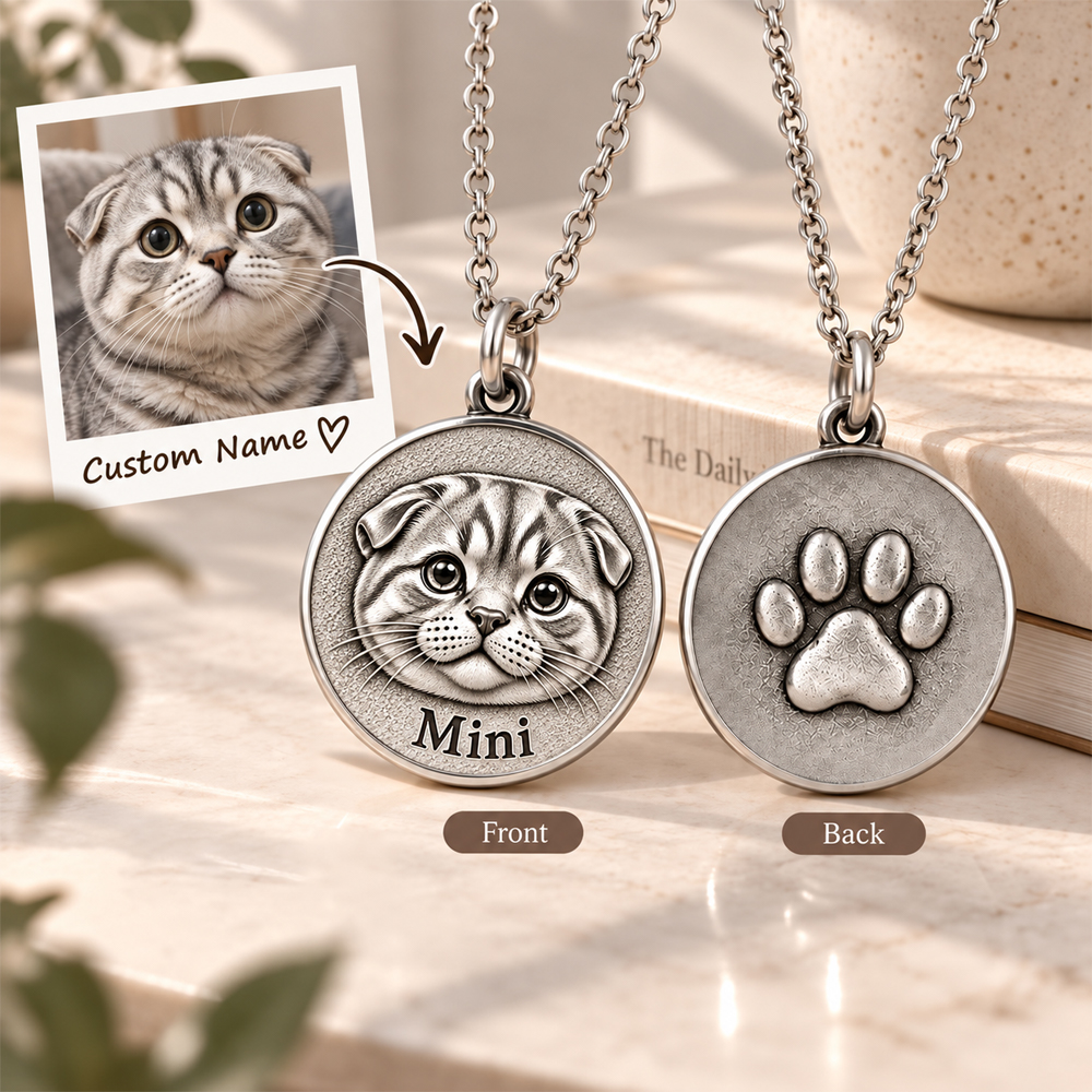 Personalized 3D Embossed Scottish Fold Coin Photo Name Necklace Custom 925 Sterling Silver Pet Portrait Coin Necklace Gift for Cat Mom