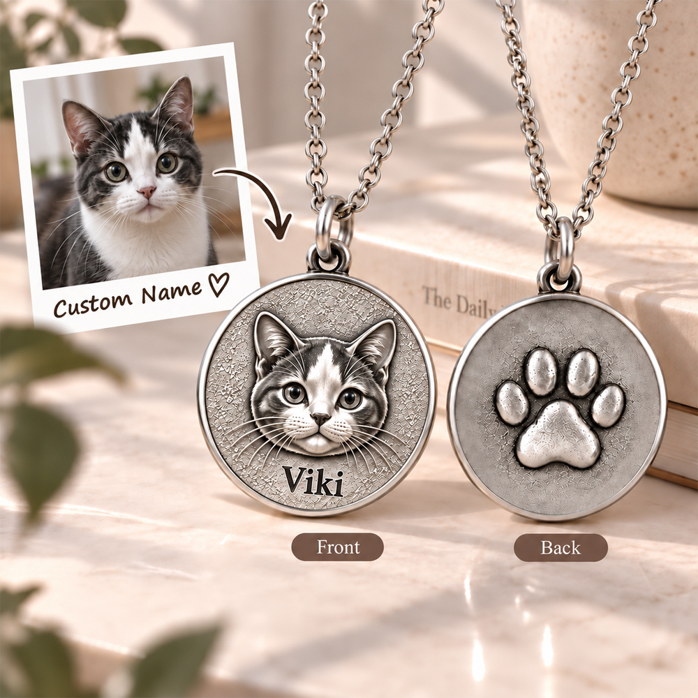 Personalized 3D Embossed Mixed-breed cat Coin Photo Name Necklace Custom 925 Sterling Silver Pet Portrait Coin Necklace Gift for Cat Mom