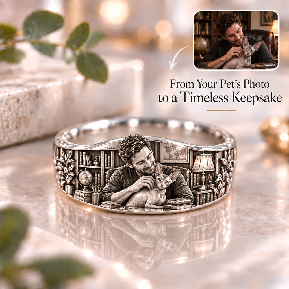 Personalized S925 Sterling Silver 3D Sculpted Sphynx Ring Custom Photo Pet Relief Ring Unique Pet Memorial Jewelry Gift for Cat Mom
