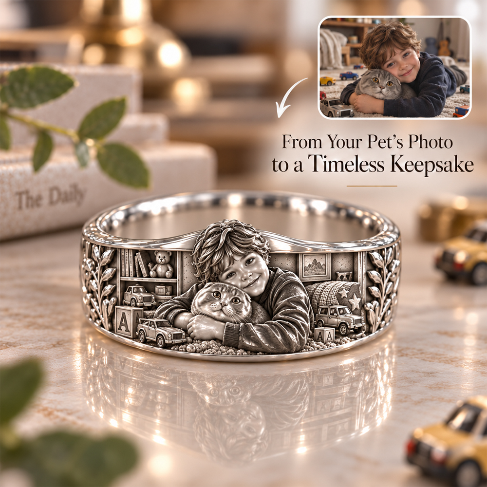 Personalized S925 Sterling Silver 3D Sculpted Scottish Fold Ring Custom Photo Pet Relief Ring Unique Pet Memorial Jewelry Gift for Cat Mom