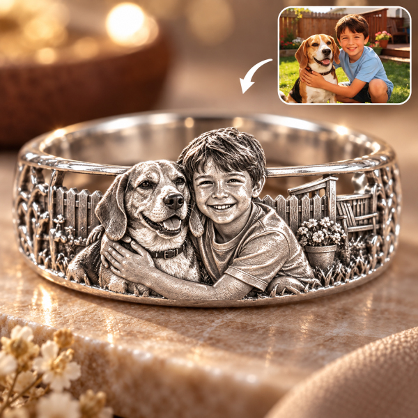 Personalized S925 Sterling Silver 3D Sculpted Beagle Ring Custom Photo Pet Relief Ring Unique Pet Memorial Jewelry Gift for Dog Mom