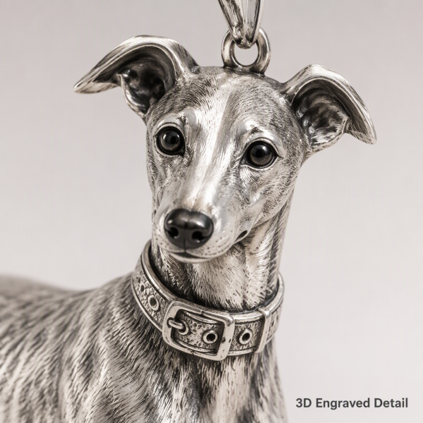 Personalized 925 Sterling Silver 3D Pet Photo Pendant Custom Full Body Greyhound Figure Necklace Gift For Pet Owners