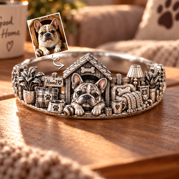 Personalized S925 Sterling Silver 3D Pet Ring, Custom Photo to 3D Sculpted Dog & Cat Animal Ring, Plain Band Unique Pet Mom Keepsake Jewelry - namenecklace
