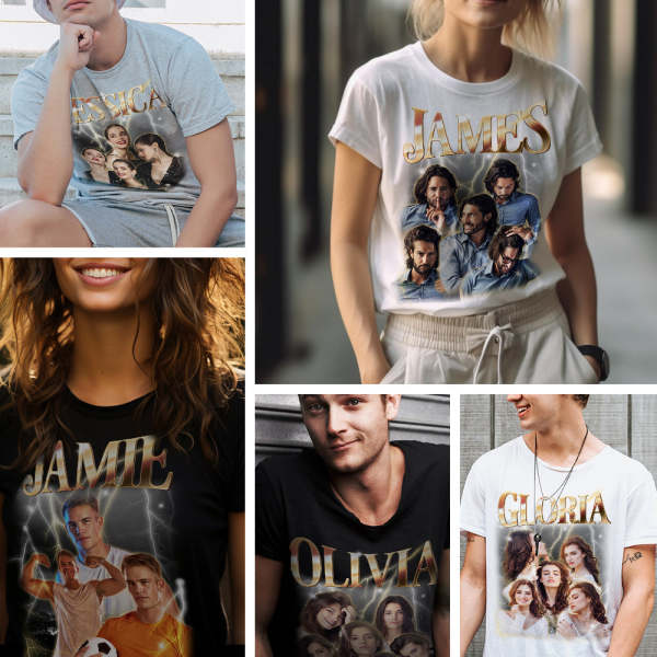 Custom Photo Vintage Tee Personalized Name T-shirt Personalised Christmas Gifts for Family - MyFaceSocksUK