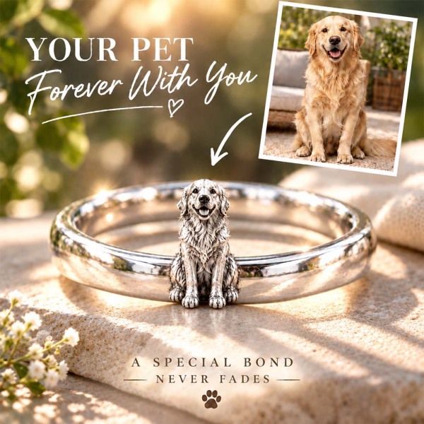 Personalized 3D Embossed Dog Ring Custom 925 Sterling Silver Full Body Golden Retriever Jewelry Memorial Pet Lover Gift