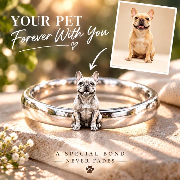 Personalized 3D Embossed Dog Ring Custom 925 Sterling Silver Full Body  L French Bulldog Jewelry Memorial Pet Lover Gift