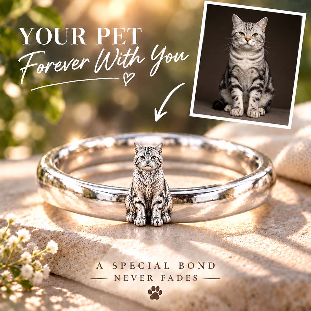 Personalized 3D Embossed Cat Ring Custom 925 Sterling Silver Full Body American Shorthair Jewelry Memorial Pet Lover Gift