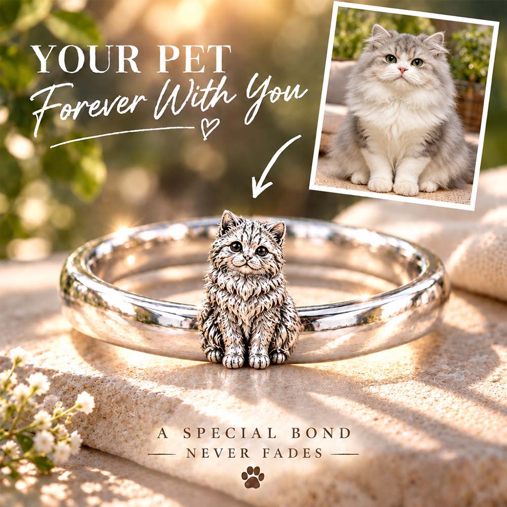 Personalized 3D Embossed Cat Ring Custom 925 Sterling Silver Full Body Persian Jewelry Memorial Pet Lover Gift