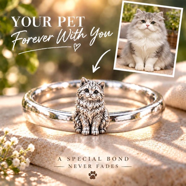 Personalized 3D Embossed Cat Ring Custom 925 Sterling Silver Full Body Persian Jewelry Memorial Pet Lover Gift