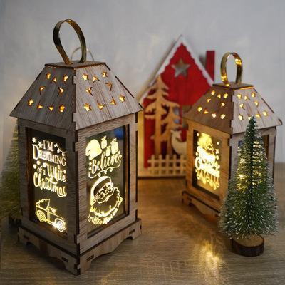 Christmas Gifts Wooden Christmas Decor LED Wind Lantern Creative Ornaments Portable Lantern