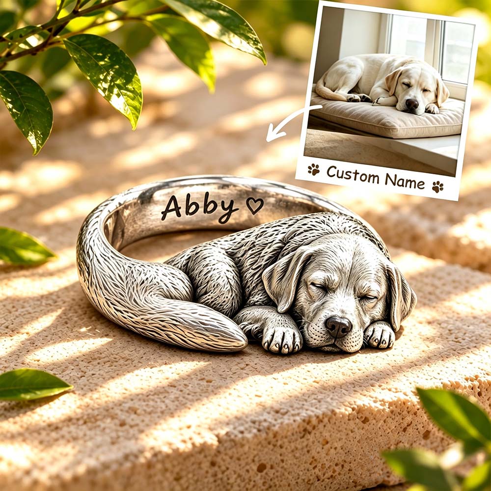 Custom 3D Embossed Sleeping Pet Ring Personalized 925 Sterling Silver Photo Labrador Retriever Ring Dog Memorial Gift