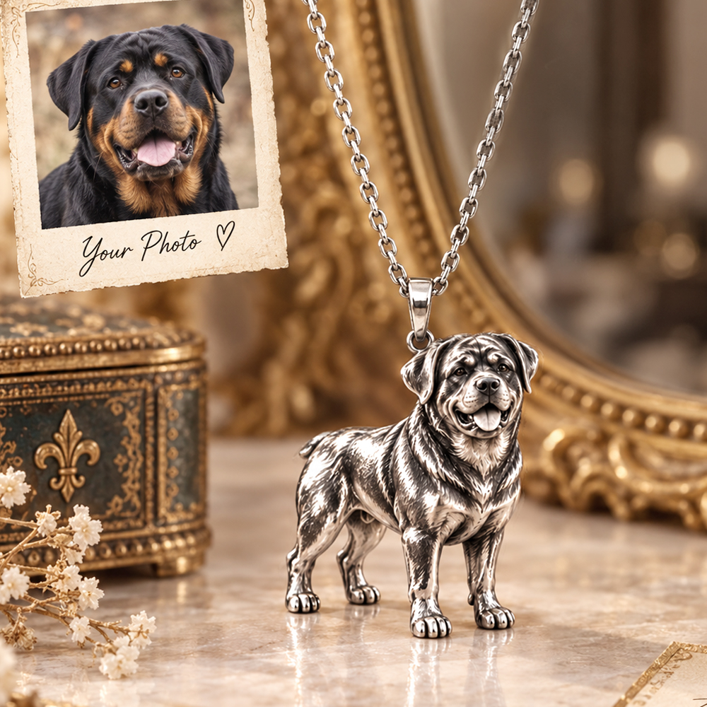 Personalized 3D Dog Photo Necklace Custom 925 Sterling Silver Rottweiler Pendant Jewelry Gift for Dog Mom