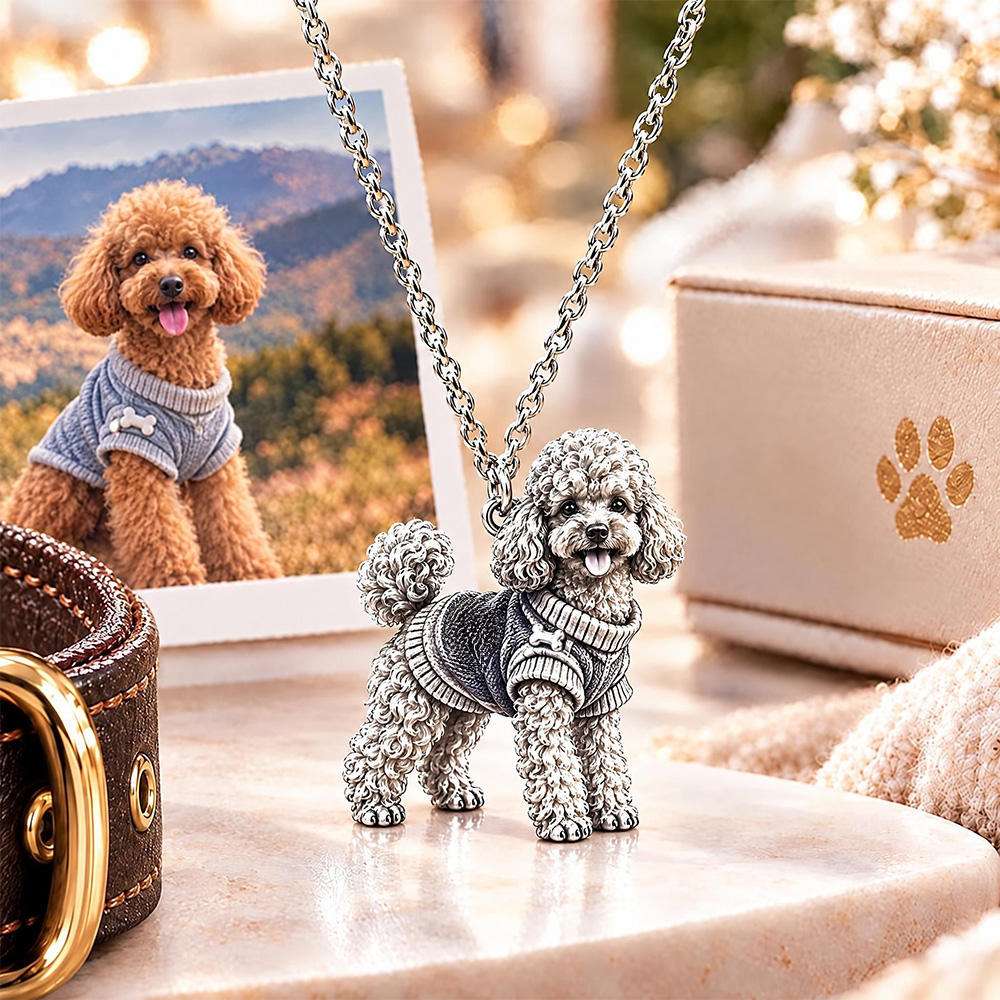 Personalized 3D Dog Photo Necklace Custom 925 Sterling Silver Poodle Pendant Jewelry Gift for Dog Mom
