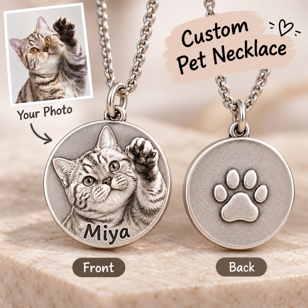 Personalized 925 Sterling Silver 3D Relief Pet Photo Coin Necklace Custom  Pet Portrait Coin Medallion Gift For Pet Lovers