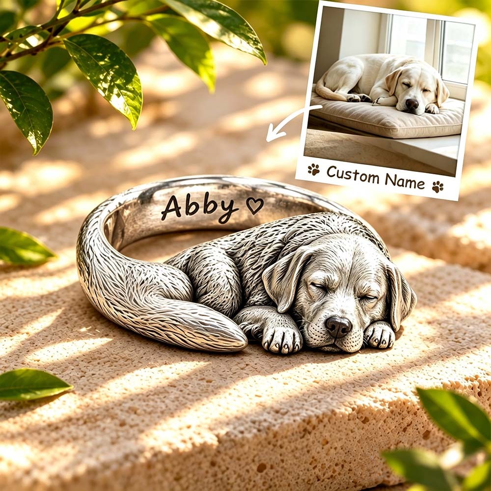 Custom 3D Embossed Sleeping Pet Ring Personalized 925 Sterling Silver Photo Labrador Retriever Ring Dog Memorial Gift