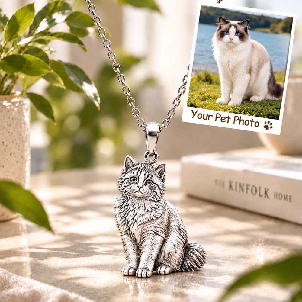 Personalized 3D Cat Photo Necklace Custom 925 Sterling Silver Ragdoll Pendant Jewelry Gift for Cat Mom