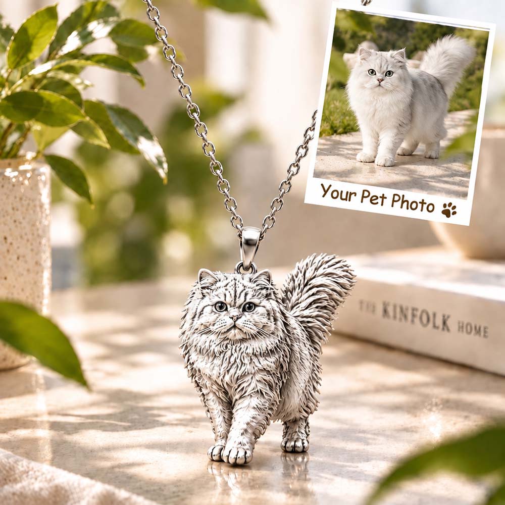 Personalized 3D Cat Photo Necklace Custom 925 Sterling Silver Persian Pendant Jewelry Gift for Cat Mom