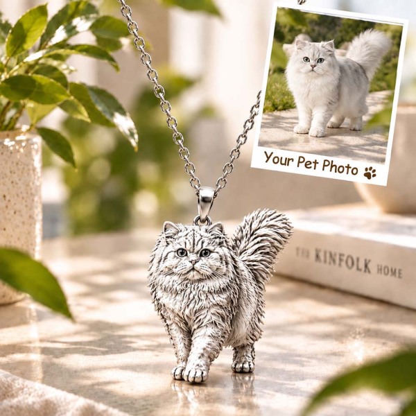 Personalized 3D Cat Photo Necklace Custom 925 Sterling Silver Persian Pendant Jewelry Gift for Cat Mom