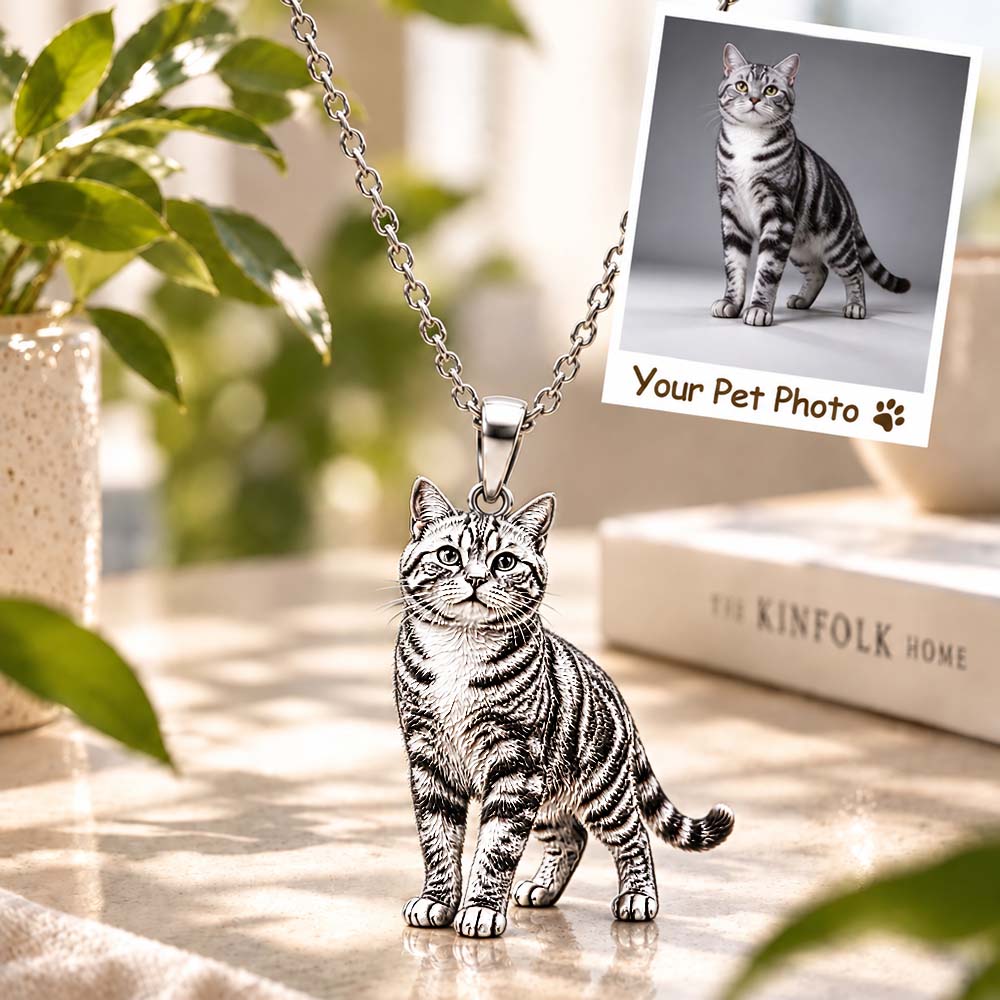 Personalized 3D Cat Photo Necklace Custom 925 Sterling Silver American Shorthair Pendant Jewelry Gift for Cat Mom
