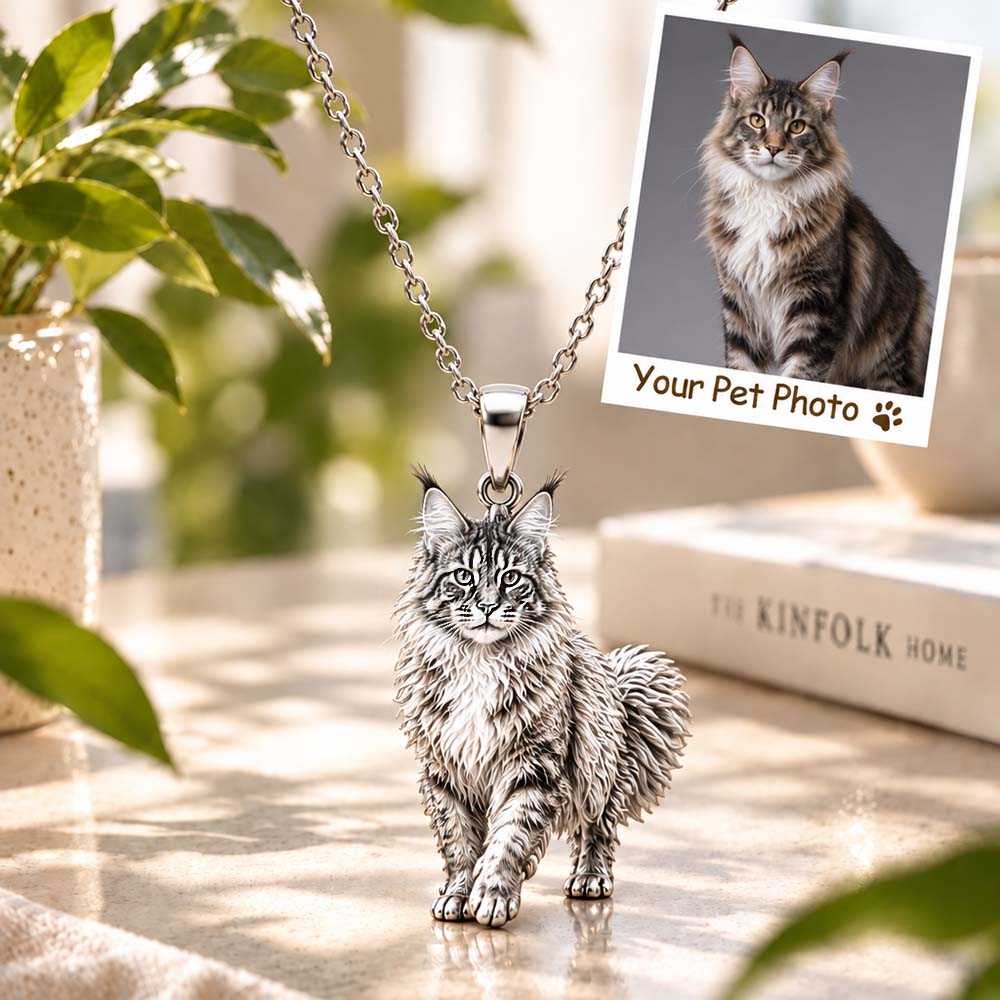 Personalized 3D Cat Photo Necklace Custom 925 Sterling Silver Maine Coon Pendant Jewelry Gift for Cat Mom
