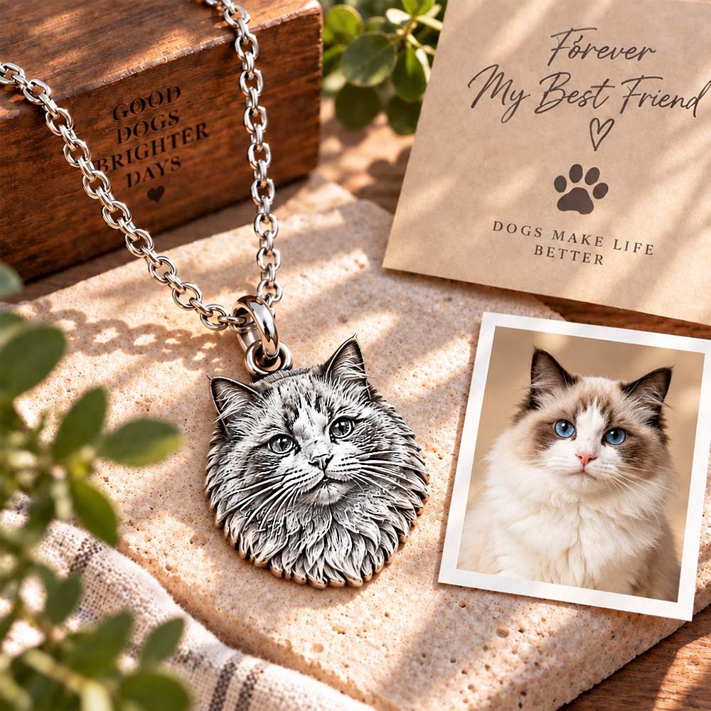 Personalized 3D Embossed Cat Head Photo Necklace Custom 925 Sterling Silver Ragdoll Pendant Unique Pet Owner Gift