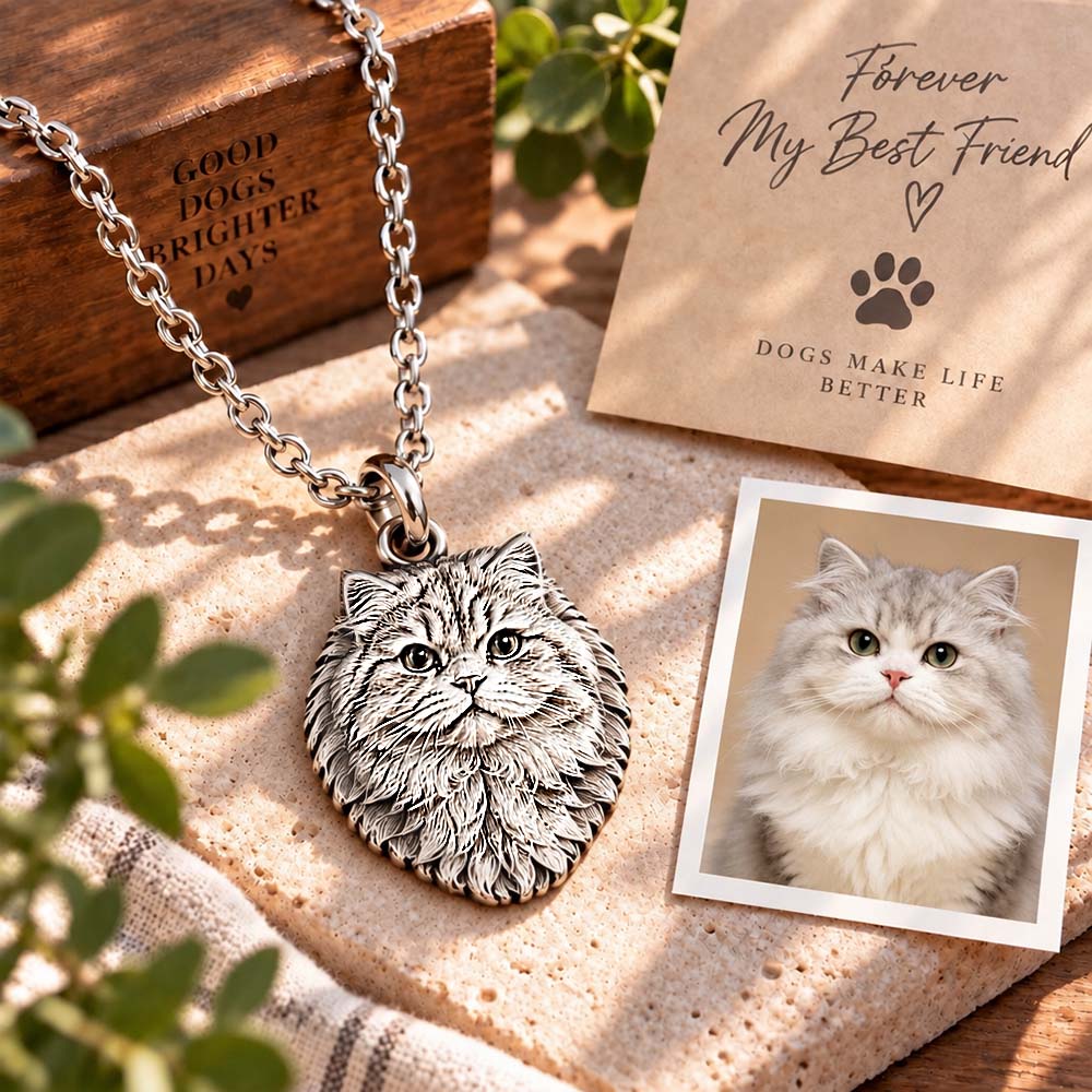 Personalized 3D Embossed Cat Head Photo Necklace Custom 925 Sterling Silver Persian Pendant Unique Pet Owner Gift