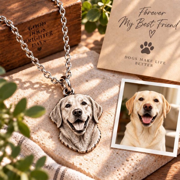Personalized 3D Embossed Dog Head Photo Necklace Custom 925 Sterling Silver Labrador Retriever Pendant Unique Pet Owner Gift