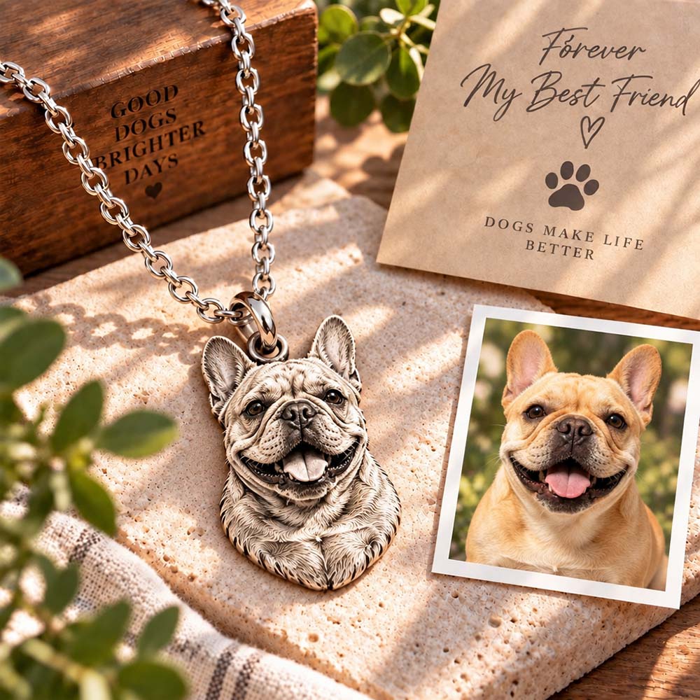 Personalized 3D Embossed Dog Head Photo Necklace Custom 925 Sterling Silver French Bulldog Pendant Unique Pet Owner Gift