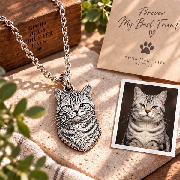 Personalized 3D Embossed Cat Head Photo Necklace Custom 925 Sterling Silver American Shorthair Pendant Unique Pet Owner Gift
