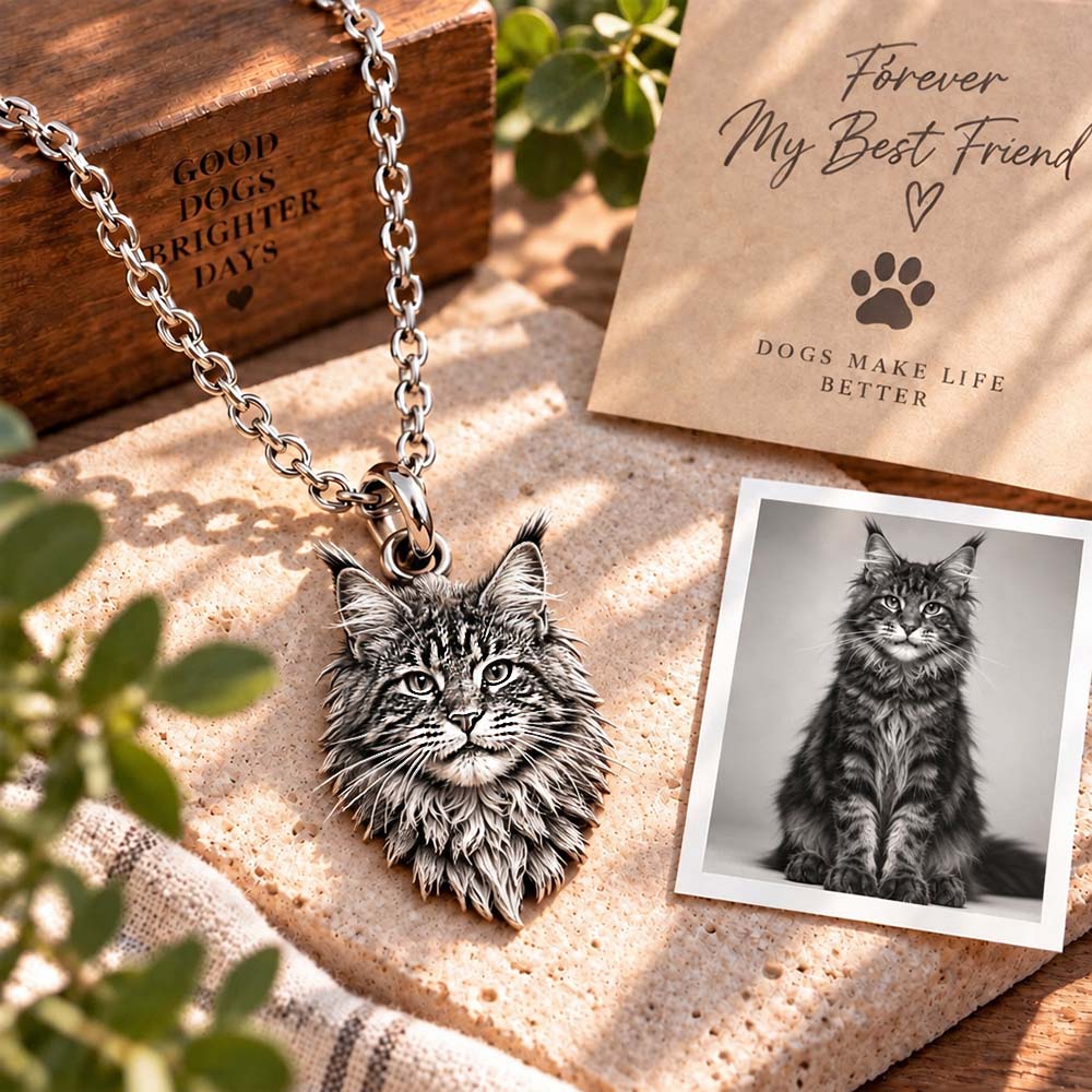 Personalized 3D Embossed Cat Head Photo Necklace Custom 925 Sterling Silver Maine Coon Pendant Unique Pet Owner Gift