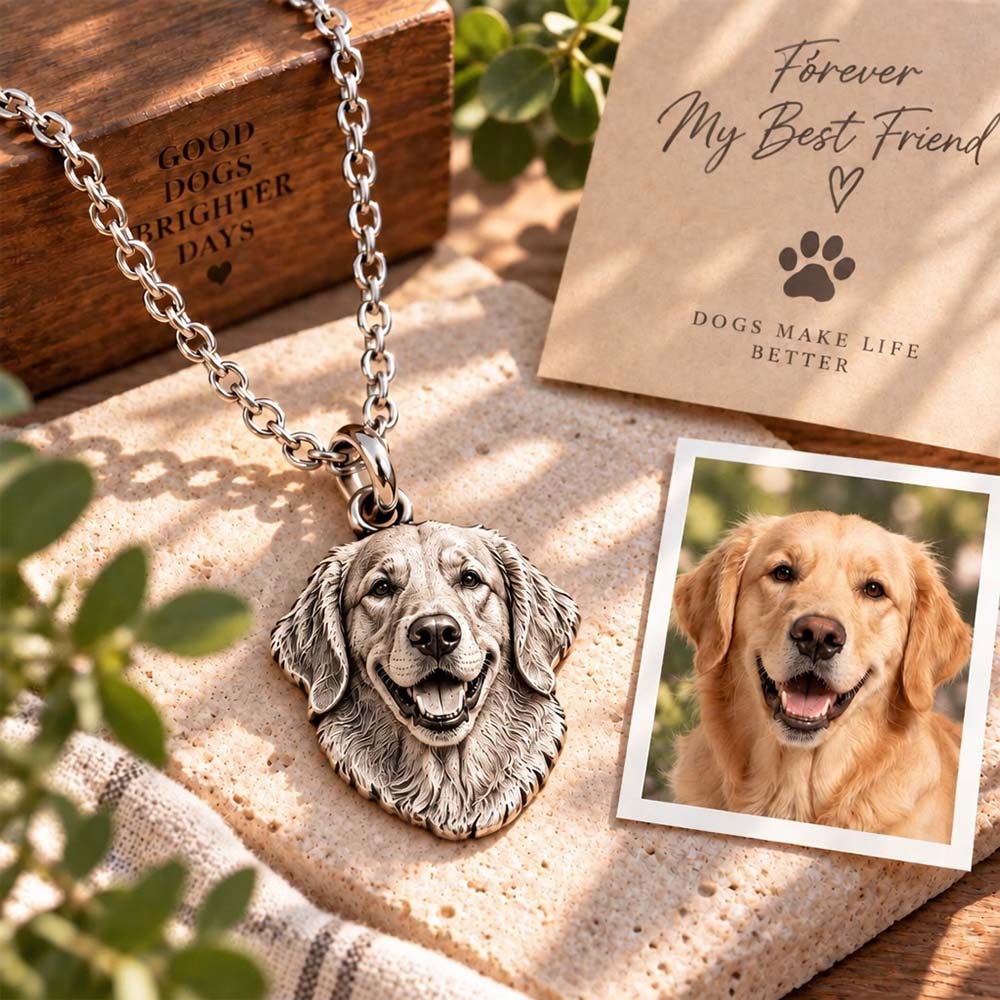 Personalized 3D Embossed Dog Head Photo Necklace Custom 925 Sterling Silver Golden Retriever Pendant Unique Pet Owner Gift