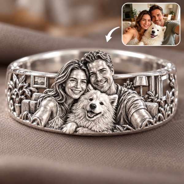 Personalized S925 Sterling Silver 3D Pet Ring, Custom Photo to 3D Sculpted Dog & Cat Animal Ring with Custom Scene Unique Pet Mom Keepsake Jewelry - namenecklace