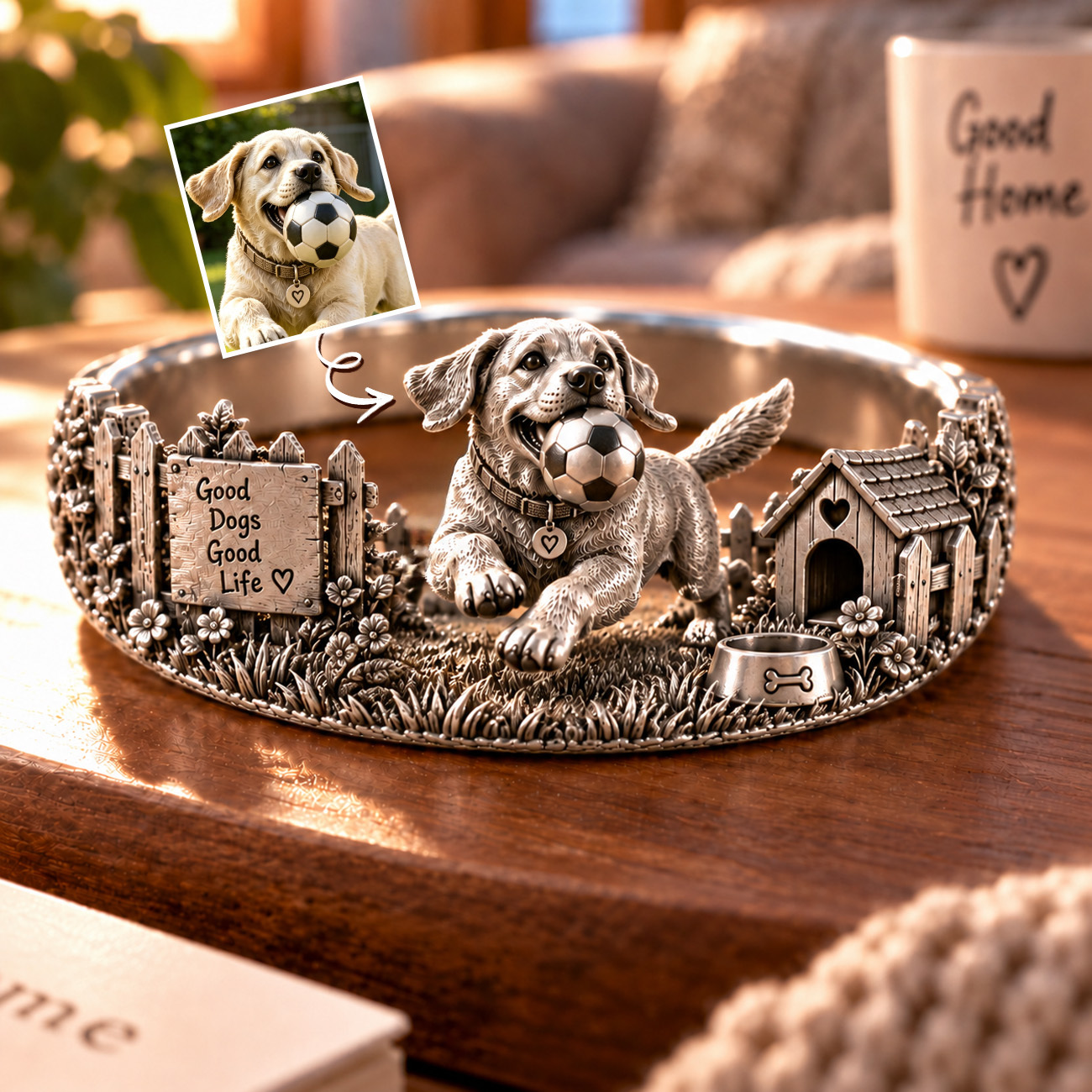 Personalized S925 Sterling Silver 3D Pet Ring, Custom Photo to 3D Sculpted Dog & Cat Animal Ring, Plain Band Unique Pet Mom Keepsake Jewelry - namenecklace