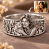 Personalized S925 Sterling Silver 3D Pet Ring, Custom Photo to 3D Sculpted Dog & Cat Animal Ring, Floral Heart Scene Unique Pet Mom Keepsake Jewelry - namenecklace