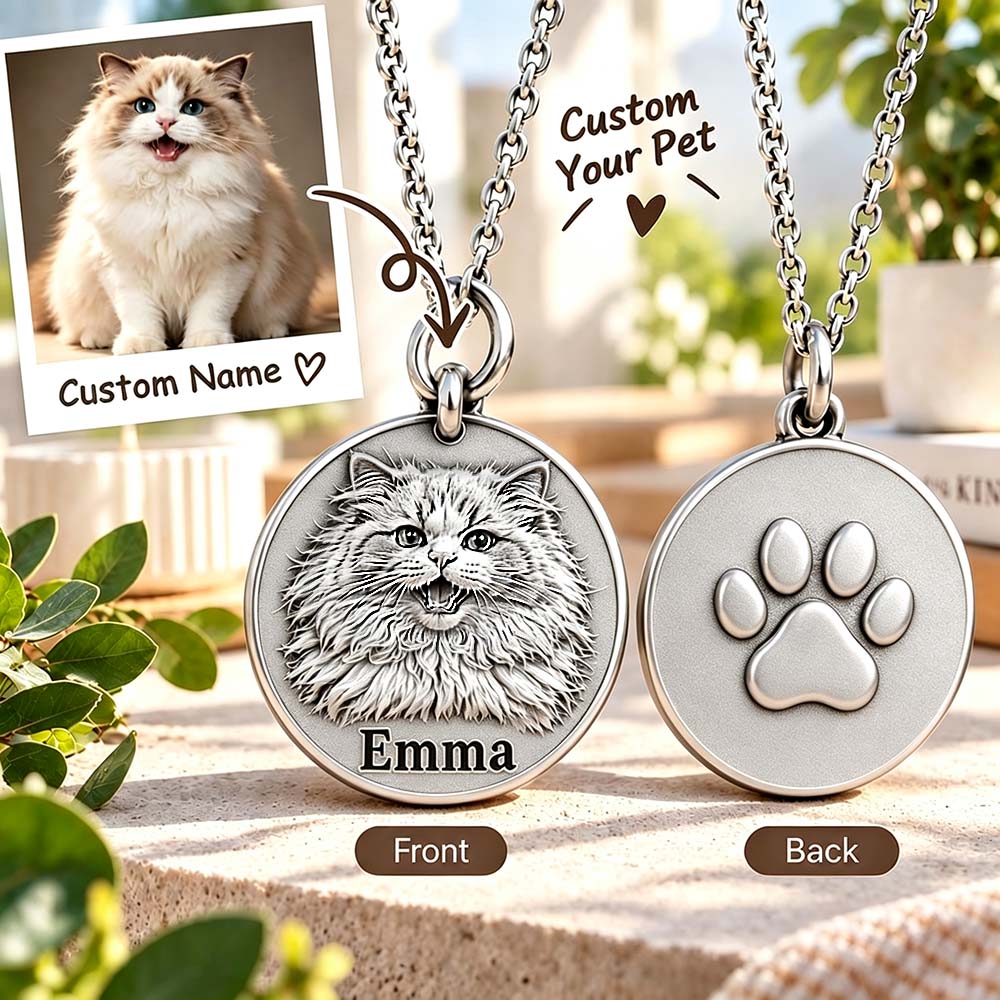 Personalized 3D Embossed Persian Coin Photo Name Necklace Custom 925 Sterling Silver Pet Portrait Coin Necklace Gift for Cat Mom